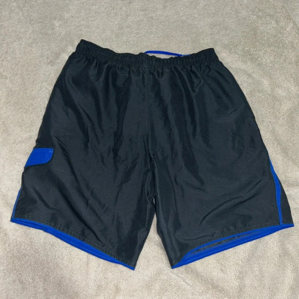 Nike Men's Swim Shorts Gray Mesh Lined Large Blue Stripe‎